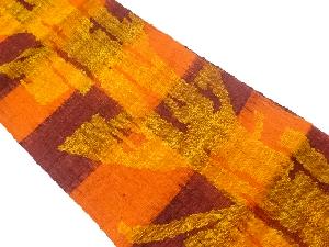リサイクル　手織り真綿紬市松に抽象模様織出し名古屋帯